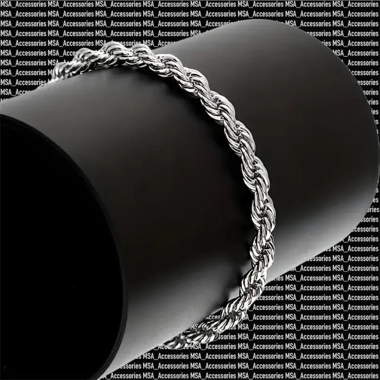 Rope Twist Silver Stainless Steel Bracelet 5mm